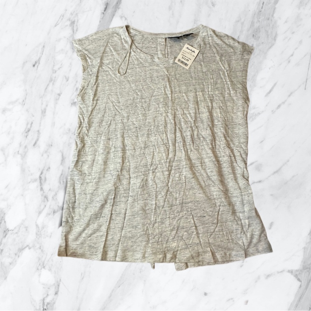 2- Grey Tahari NWT Womens Top T shirt Grey Striped Formal Office Casual Linen